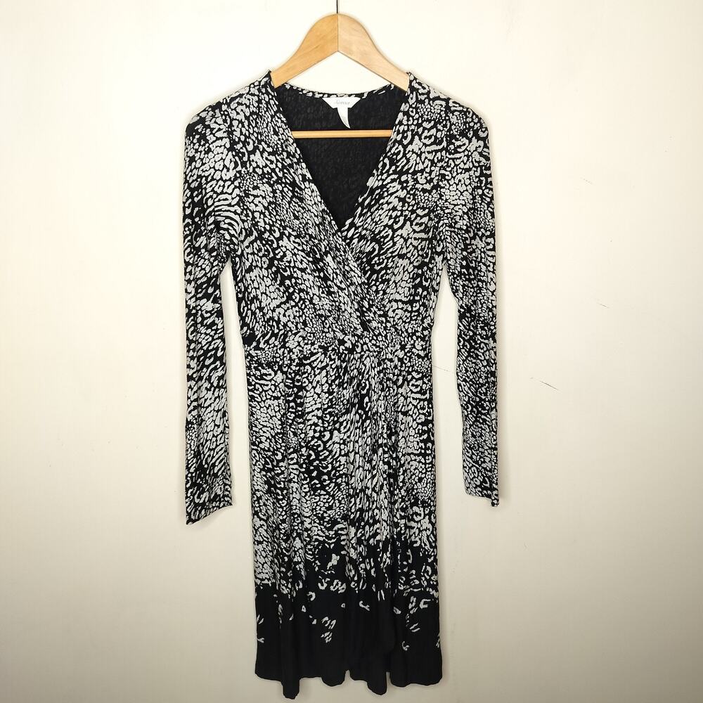 Soma Faux Wrap Dress Black Grey Stretch Jersey